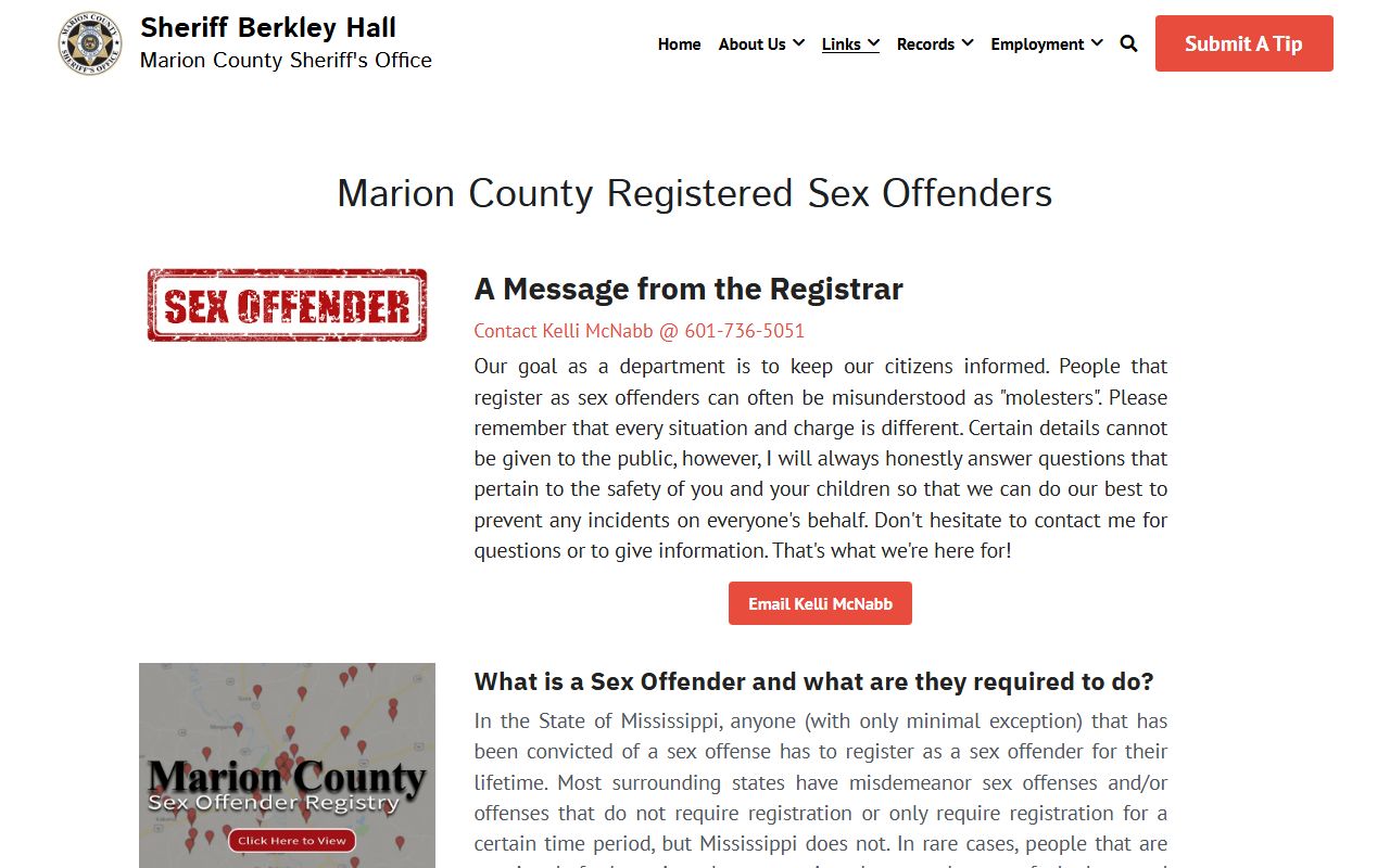 Marion County arrest records and the Mississippi sex offender registry