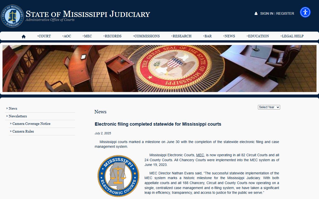 Marion County court dockets and Mississippi statewide e-filing completion