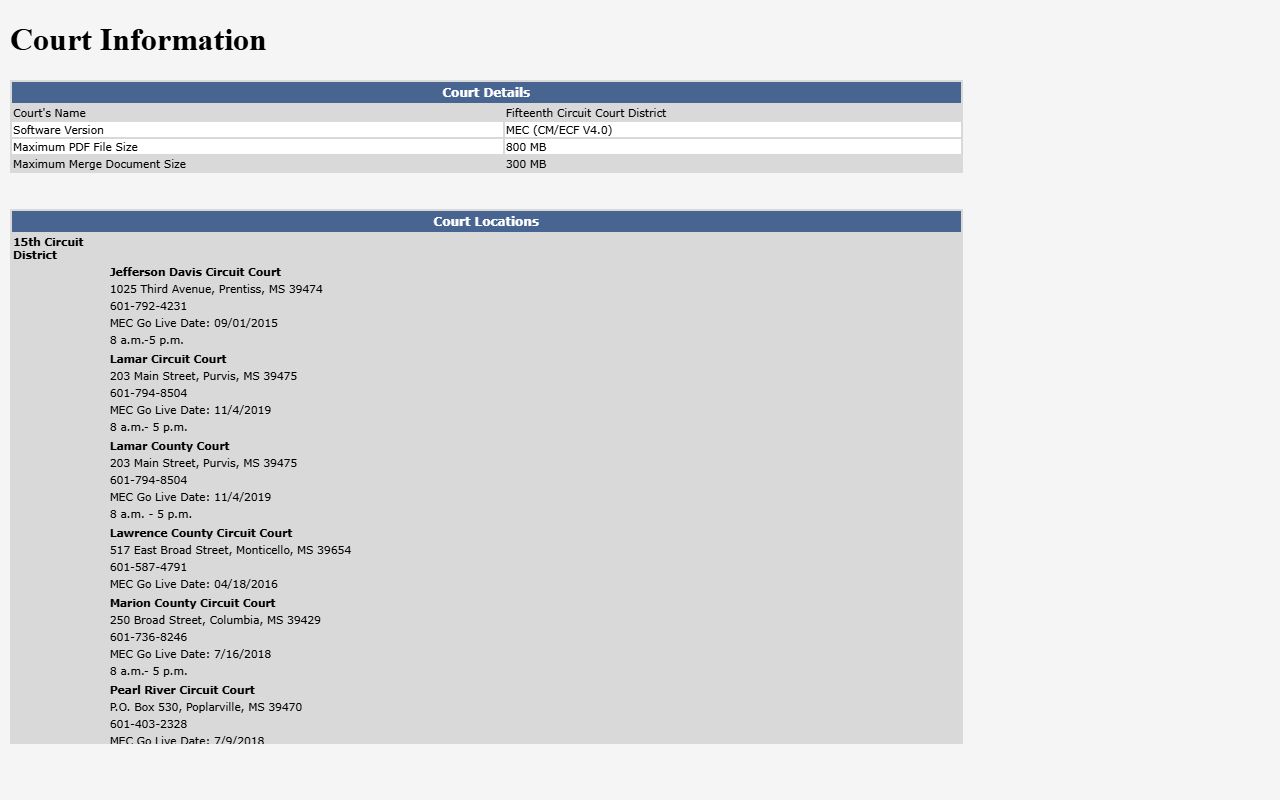 Marion County court records on the 15th Circuit MEC court information page