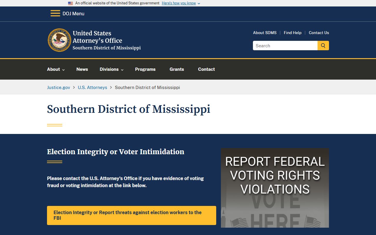 Marion County criminal court records and the U.S. Attorney Southern District of Mississippi page