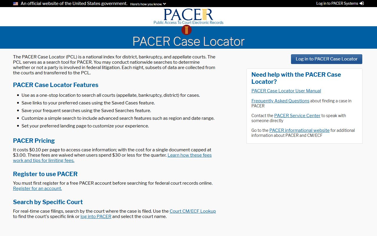Marion County federal court name search on the PACER Case Locator