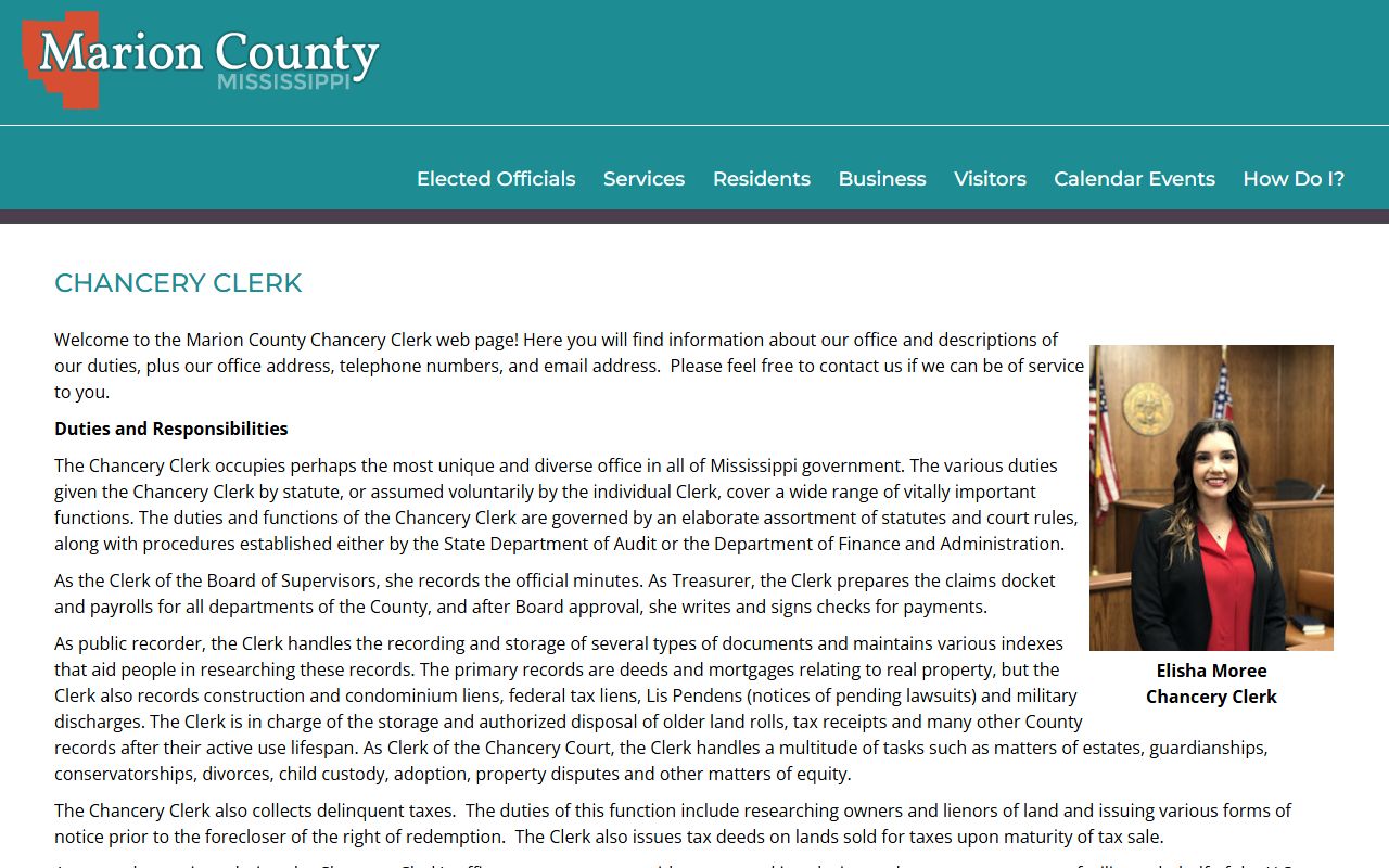 Marion County Chancery Clerk page for divorce and probate records