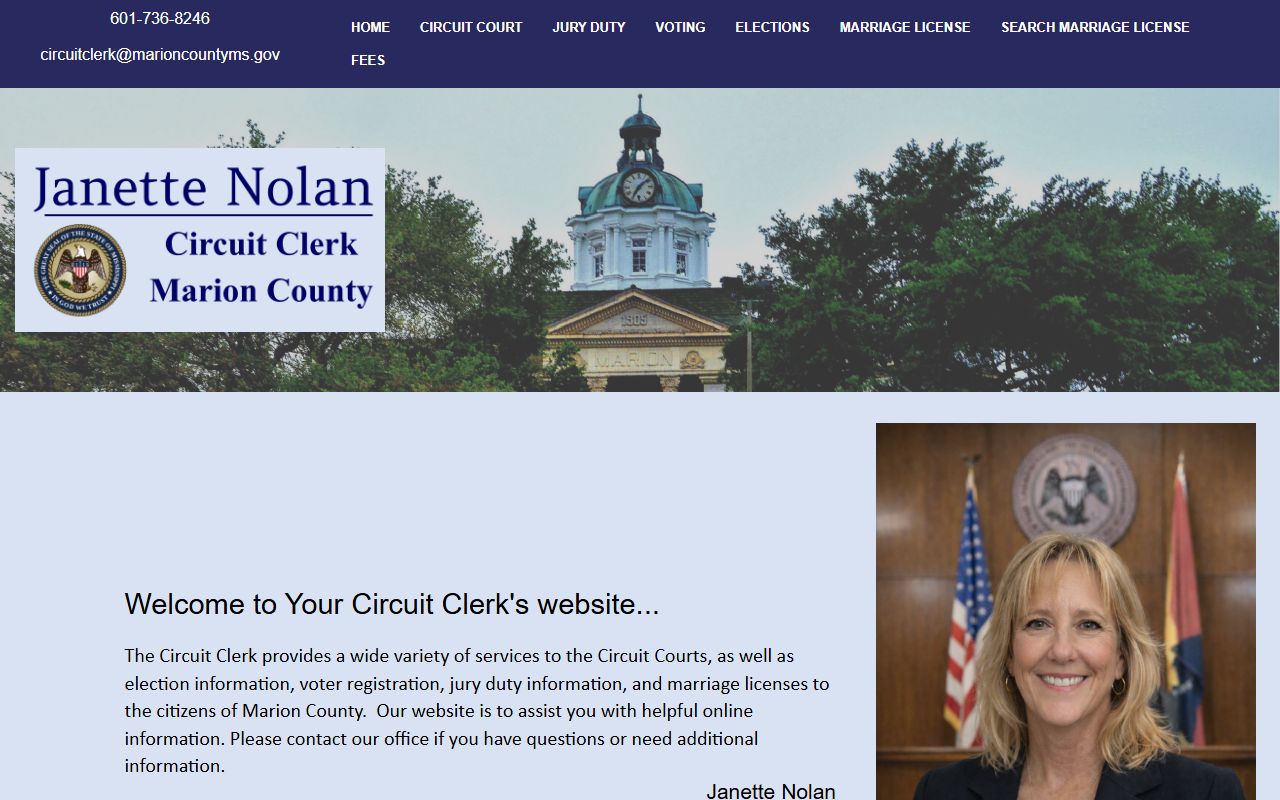 Marion County Circuit Clerk homepage for court records fees