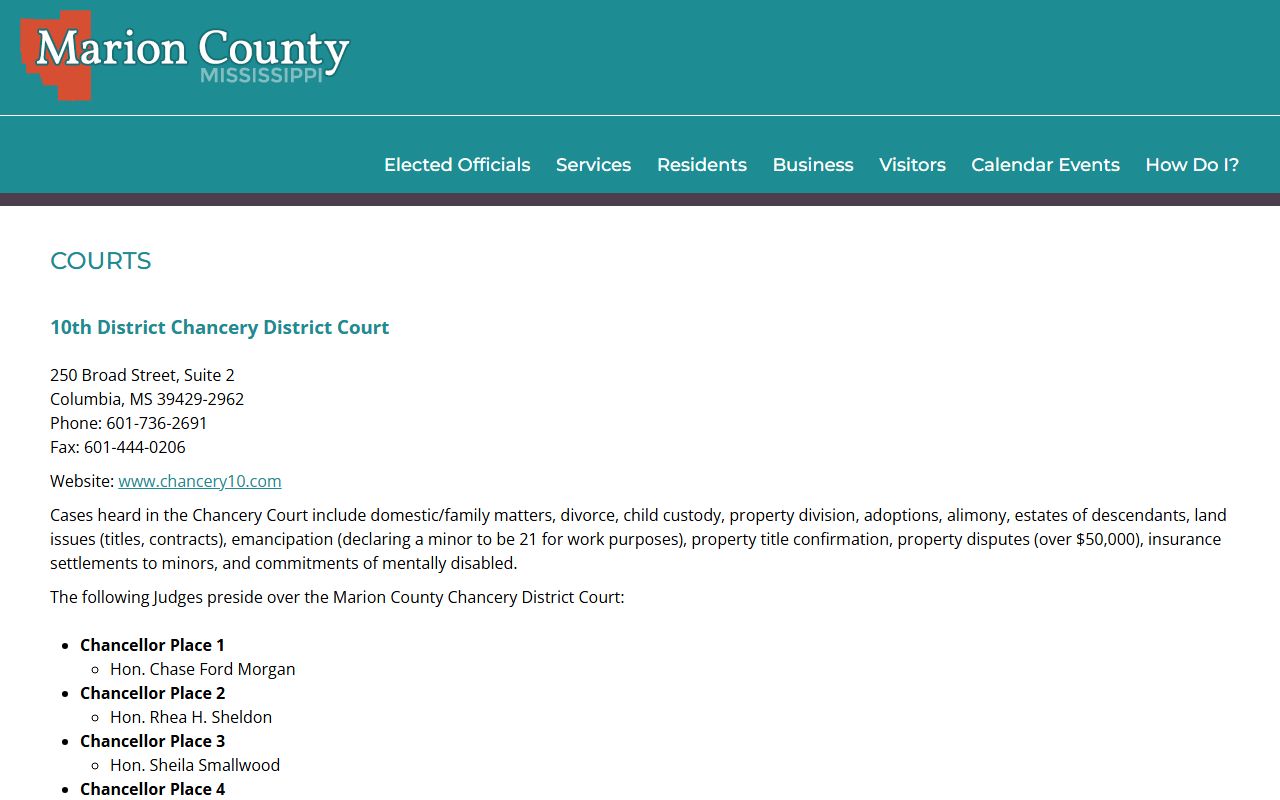 Marion County courts page listing court records contacts