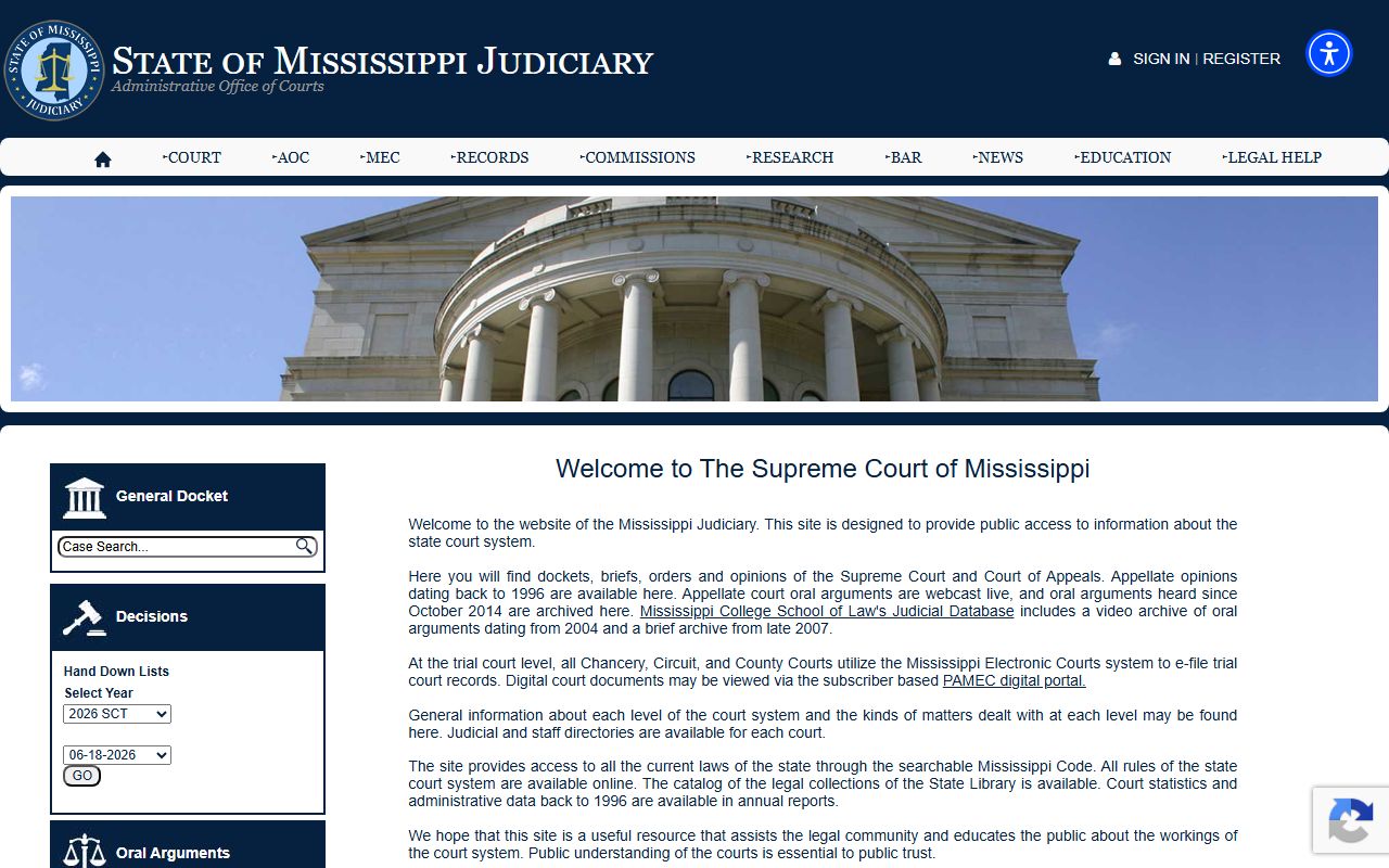 Mississippi Judiciary homepage for Marion County court records rules