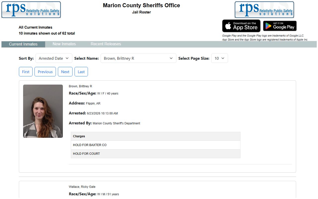 Marion County inmate records on the legacy jail roster route