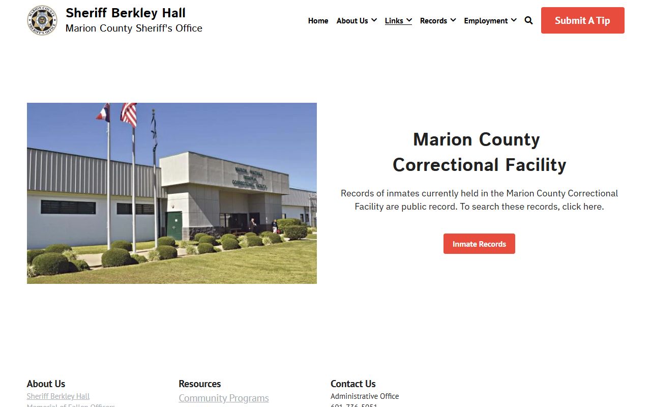 Marion County inmate records on the sheriff's office roster page