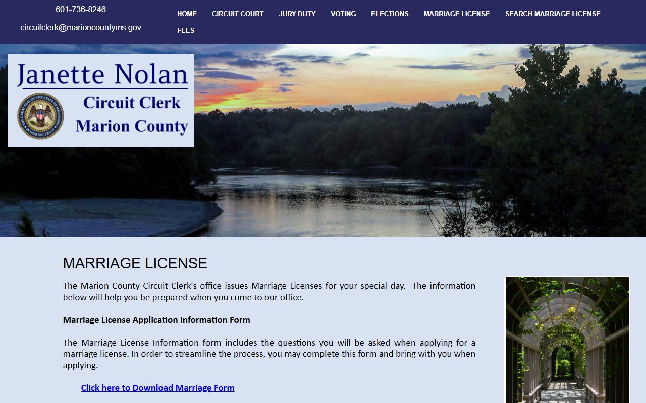 Marion County marriage license information from the Circuit Clerk