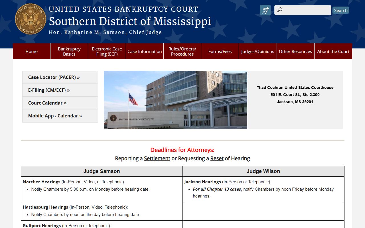 Marion County probate-related federal estate matters at the Southern District of Mississippi bankruptcy court
