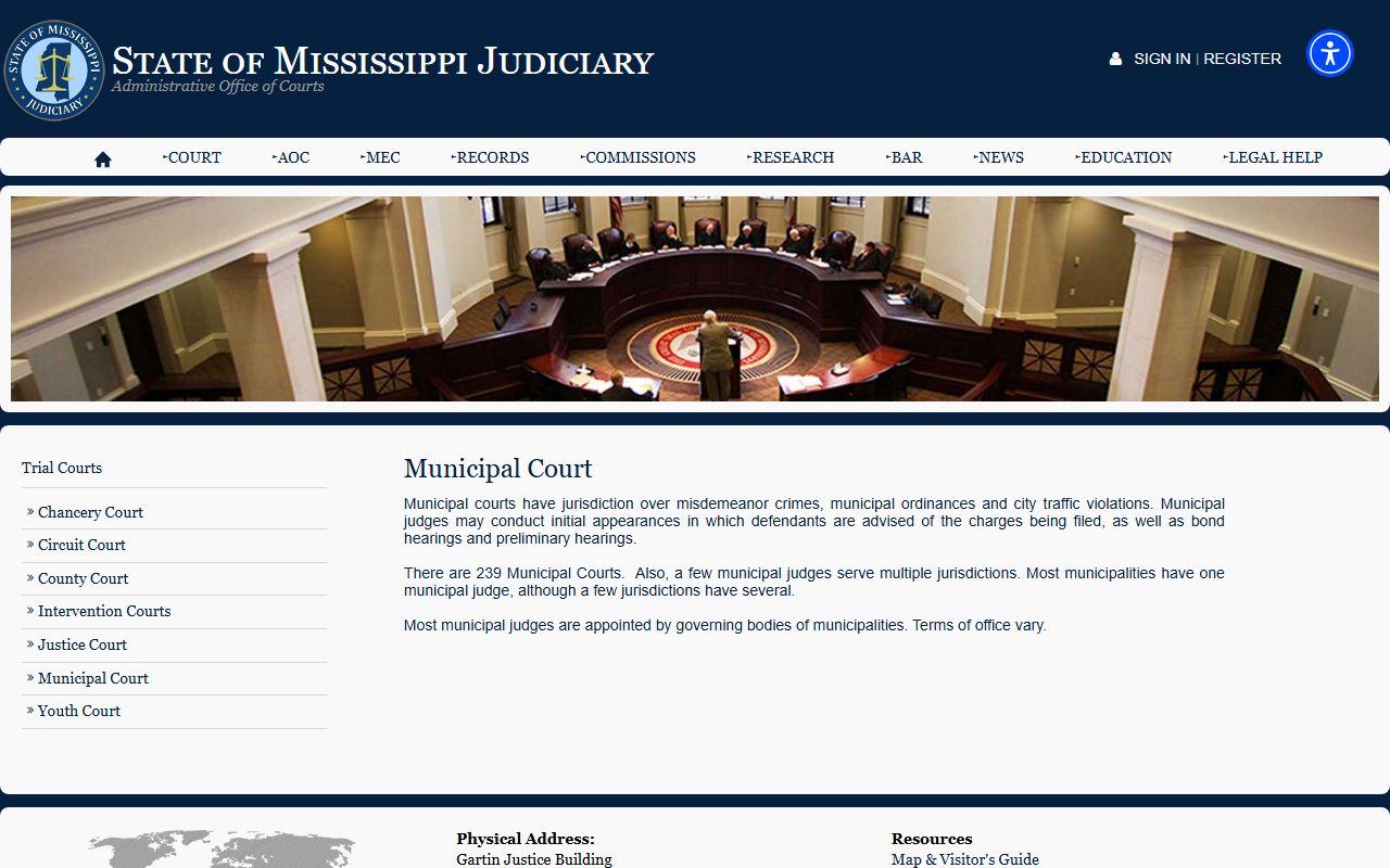 Marion County traffic court records context from the Mississippi Municipal Court page