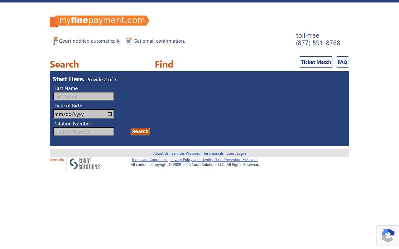 Marion County traffic court records citation lookup on the MyFinePayment portal